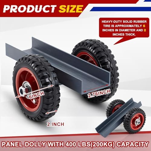 Moving Panel Dolly, Door Dolly 350 Lbs / 160 kg Load Capacity, up to 2.76'' Width Capacity, Heavy Duty Cart with 6'' Solid Rubber Wheels, Steel Mover for Wood, Plywood, Door, Fence