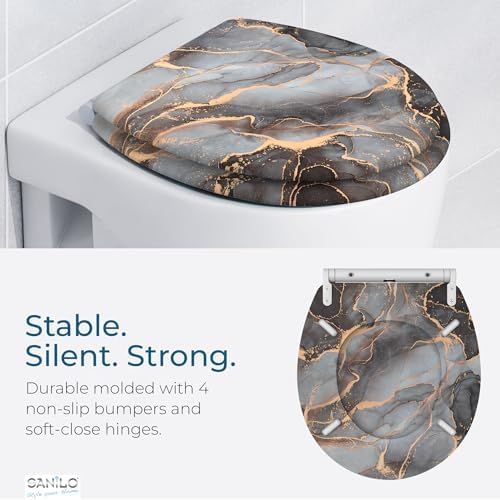 Sanilo Wooden Toilet Seat with Quick Release & Soft Close [ROUND] - Decorative & Slow Close Molded Wood Seat - With One Click for Easy Installation & Cleaning - With Adjustable Fit (Marble Abstract)