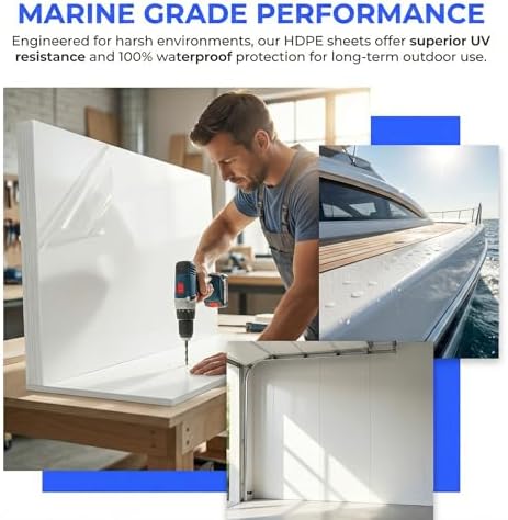 White HDPE Sheet 12x24(12mm) 1/2" Thick Marine Board, Heavy Duty Waterproof UV Protected HDPE Plastic Panel for Boat Board, Marine Grade, Workbench Top, Structural Support, Garage Flooring