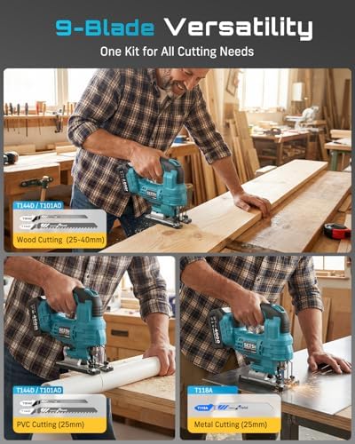 SEESII Brushless Jig Saw, Cordless Jigsaw Tool 2×4.0Ah Batteries