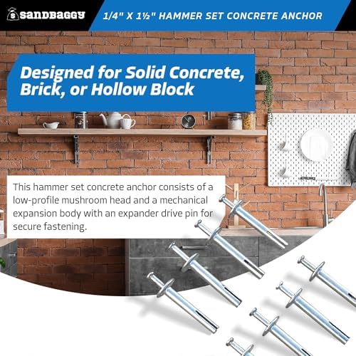 Sandbaggy 1/4" x 1-1/2" Hammer Set Concrete Anchor - Metal Hammer Drive Pin Anchors - Rust Resistant Galvanized Finish (300, 1/4" x 1-1/2")