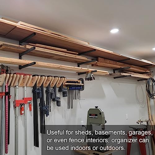 Lumber Storage Metal Rack, 3-Level Wall-Mounted Organizer and Wood Rack, Indoor & Outdoor Storage Solution for Workshop or Garage - 2 Pack