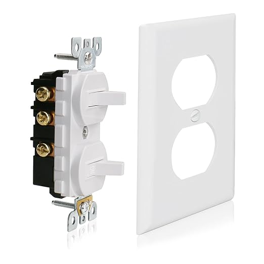Baomain 6-Pack Double Toggle Light Switch with Wall Plate,15 Amp 125V Two Single Pole Residential Grade,On/Off Electrical Wall Switch Self-grounding, Glossy White ETL Certified