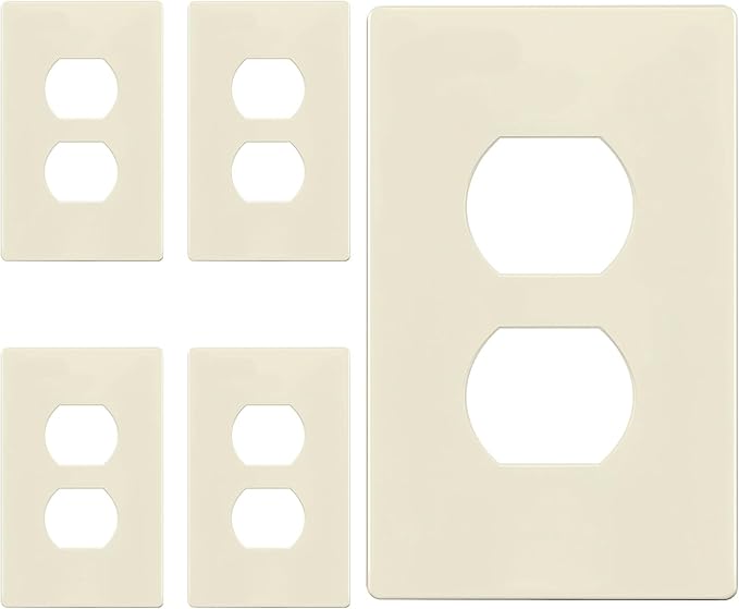 ENERLITES Screwless Duplex Wall Plate, Child Safe Receptacle Outlet Cover, Standard Size, 1-Gang 4.68" x 2.93", Unbreakable Polycarbonate Thermoplastic, UL Listed, SI8821-LA-5PCS, Light Almond, 5 Pack