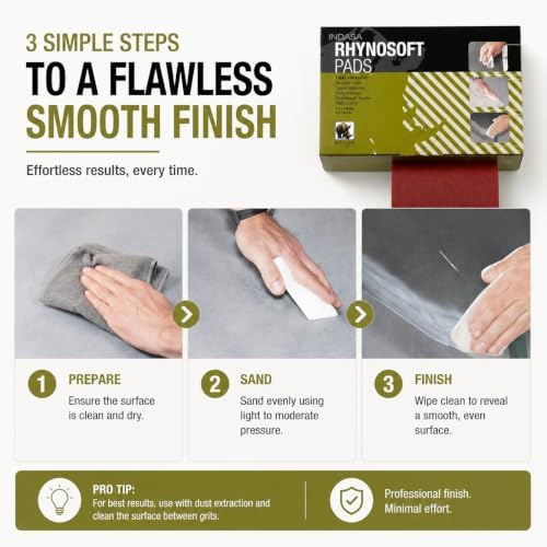 Indasa Rhynosoft Foam Sanding Pads - 4.5" x 5.5", Hook and Loop, 2000 Grit, Redline, Flexible,Tear-Resistant,Ideal for Automotive, Wood, & Finishing (Pack of 20 Pads)