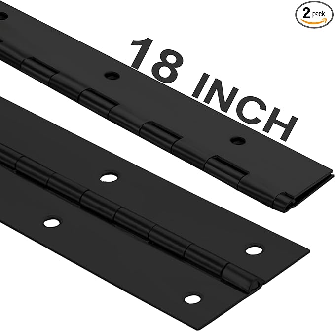 2Pack Heavy Duty Piano Hinge, 2" Open Width x 18" Continuous & Piano Hinges, 0.06” Thick Stainless Steel Piano Hinge with Holes, Black Stainless Furniture Hinges for Cabinet Door Cases Woodworking