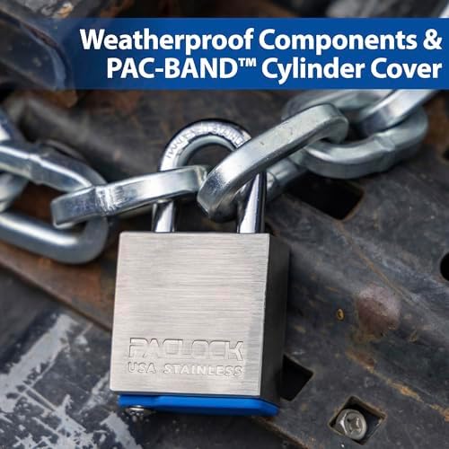 PACLOCK's 3-Series Padlock, UCS, 3/8" Diameter Hard. Stainless Steel Shackle, 2-1/2" Tall, High Performance 6-Pin Cylinder, Keyed Differently w/ 2 Keys, 304 Stainless Steel