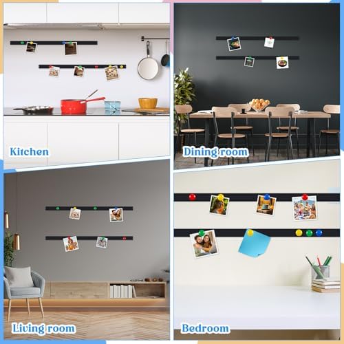 Mooliwe 2 Pcs 48" x 2" Frameless Magnetic Bulletin Board Strip for Wall Stainless Iron Metal Bulletin Bar Board Memo Strip with 16 Magnets 4 Nails 4 Wall Anchors for School Office Home (Black)