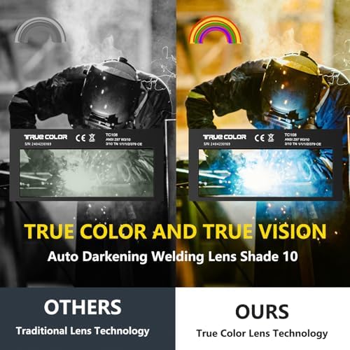 HD Shade 10 2x4 1/4 Auto Darkening Welding Lens,True Color Blue Welding Lens,HD and True Color Technology,Solar Charging,Fit Most Pancake and Pipeliner Welding Hoods,Auto Darkening Welding Lens 2x4.25