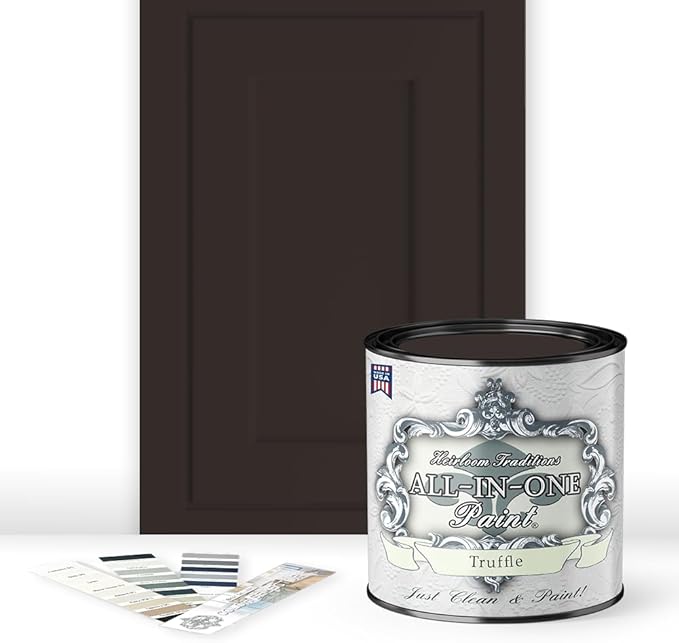 ALL-IN-ONE Paint by Heirloom Traditions, Truffle (Warm Dark Brown), Quart - Durable cabinet and furniture paint. Built in primer and top coat, no sanding needed. Includes our 30 featured color card.