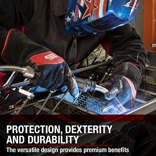 Lincoln Electric Premium Leather MIG Stick Welding Gloves | Heat Resistance & Dexterity| Medium | K2980-M,black, Red