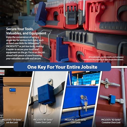 PACLOCK's UCS-446A Shrouded Single Post Padlock for Pelican® Storm Cases & Milwaukee® PACKOUT™, Slim Shoulder for Limited Rotation, Prevents Cutting Attempts, Silver, 2 Keys, Keyed Different
