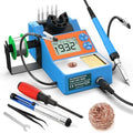 Soldering Station, 140W Digital Display Soldering Iron Station Kit with 2 Helping Hands, 356°F-932°F, Auto Sleep, °C/°F Conversion, Solder Wire, 5 Tips, Solder Sucker, Tweezers, Tip Cleaner, Blue