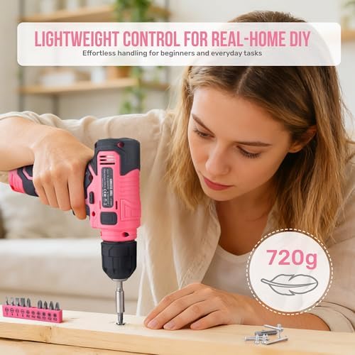 Hi-Spec 8V Cordless Drill Set & Starter Tool Kit for Women, Pink