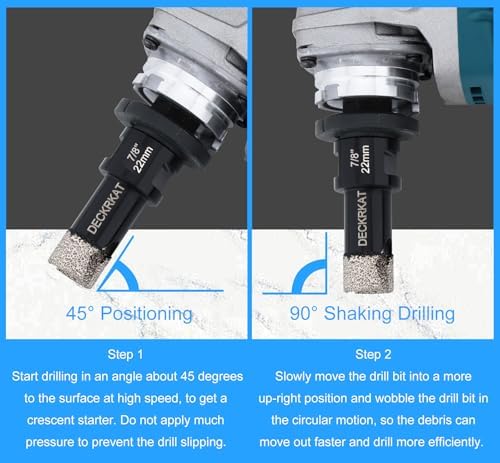 Diamond Core Drill Bit Vacuum Brazed 7/8" 22mm Diamond Hole Saw with Flutes for Granite Quartz Hard Porcelain Tile with 5/8-11 Female Thread & 3/8" Hex Shank Adapter Fit Angle Grinders & Drills
