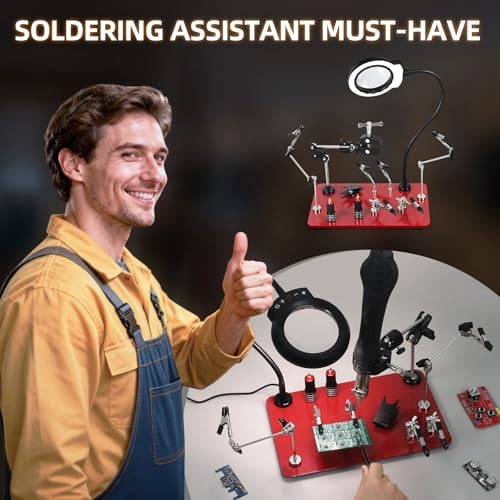 Soldering Helping Hands, NEWACALOX Third Hand Magnetic Helping Tool with 4 Soldering Helping Arms & Big PCB clamp Holder & 4 Upgrade PCB Holder Pillars, Waterproof Solder Clamp Station