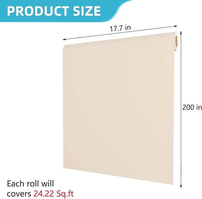 Beige Brown Contact Paper Peel and Stick - Self Adhesive Cabinet Vinyl Wrap Brown Beige Contact Paper for Cabinets 17.7"x200" Solid Color Wallpaper for Bedroom Solid Color Wallpaper Removable