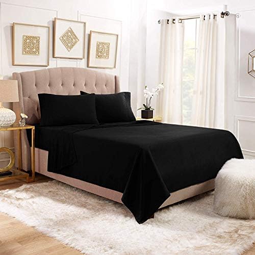 1000 Thread Count 4pc KING SIZE Egyptian Bed Sheet Set,Deep Pocket, SOLID BLACK