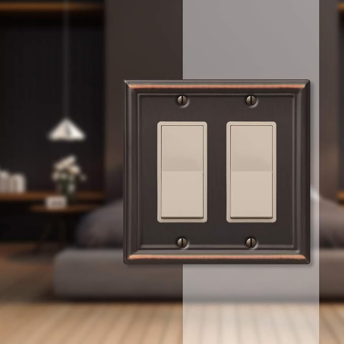 Amerelle 149RRDB Chelsea Wallplate, 2 Rocker, Steel, Aged Bronze, 1-Pack