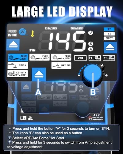 AZZUNO 145A MIG Welder with Helmet, 110/220V 4-in-1 Gas/Gasless Flux MIG