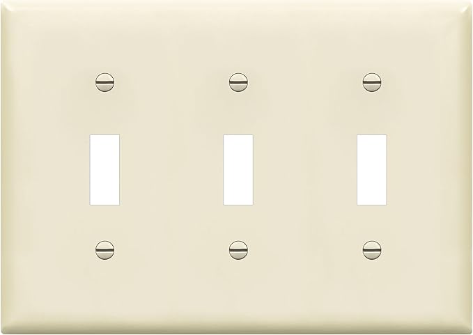 ENERLITES Triple Toggle Light Switch Wall Plate, Gloss Finish, Standard Size 3-Gang 4.50" x 6.38", Unbreakable Polycarbonate Thermoplastic, 8813-LA, Light Almond