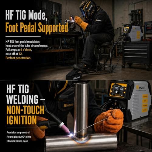 SSimder 200A 10-in-1 Plasma Cutter Welder Combo, Pulse MIG, Synergic Flux Core MIG, HF TIG, Stick, 110V/220V Multiprocess Welding Machine with Spool Gun Foot Pedal Helmet Accessories