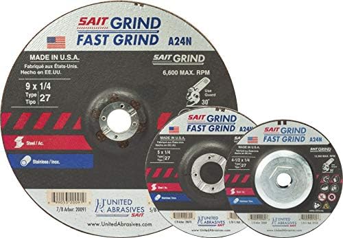 United Abrasives-SAIT 20170 A24N Fast Grinding Wheel 5" x 1/4" x 5/8-11" Type 27 with Super-Lock™ Hub, 10 Pack