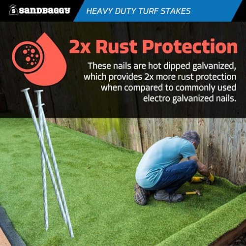 Sandbaggy 8" Heavy Duty Galvanized Artificial Turf Stakes - Spiral Landscape Nails - Ground Spikes/Pins - Synthetic Grass, Lawn, Edging, Weed Barrier Fabric, Garden (8 inch - Heavy Duty, 225, Count)