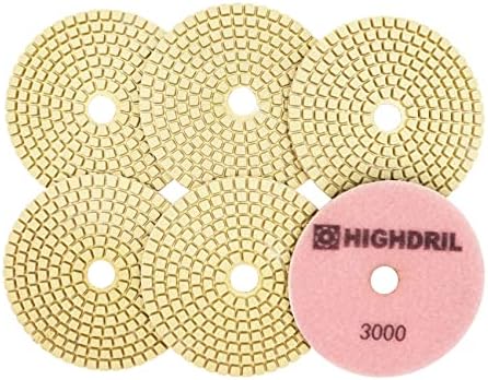 Wet Diamond Polishing Pads - HIGHDRIL 6pcs 4 inch #3000,for Granite Marble Ceramic Artificial Stone Sanding Used on Grinder or Polisher