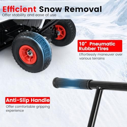 Goplus 36” Wide Snow Pusher, Heavy-Duty Metal Snow Shovel with Wheels