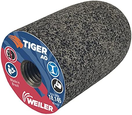 Weiler 68329 TIGER AO TYPE 18R Round Tip Portable Grinding Plug, A24-R, 2" X 3" X 5/8-11, (Pack of 12)