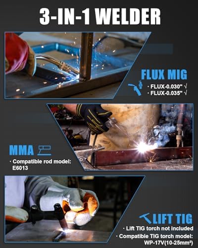 AZZUNO 3 in 1 MIG Welder 110V, 135A Flux Core MIG/Lift TIG/Stick Welding