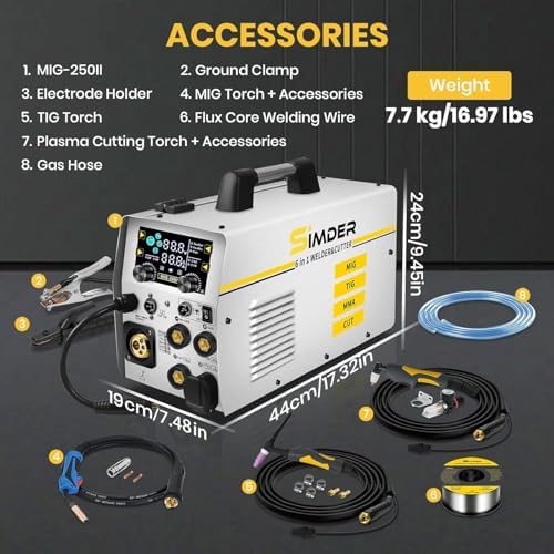 SSimder 6 in 1 MIG Welder Plasma Cutter Combo, Synergic 110V 220V