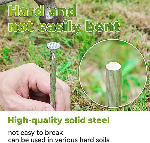 10-Inch Heavy-Duty Landscape Stakes, Galvanized Metal Spiral Ground Anchoring Spikes for Paver Edging, Artificial Turf, Weed Barrier Fabric and More (120 Pack)