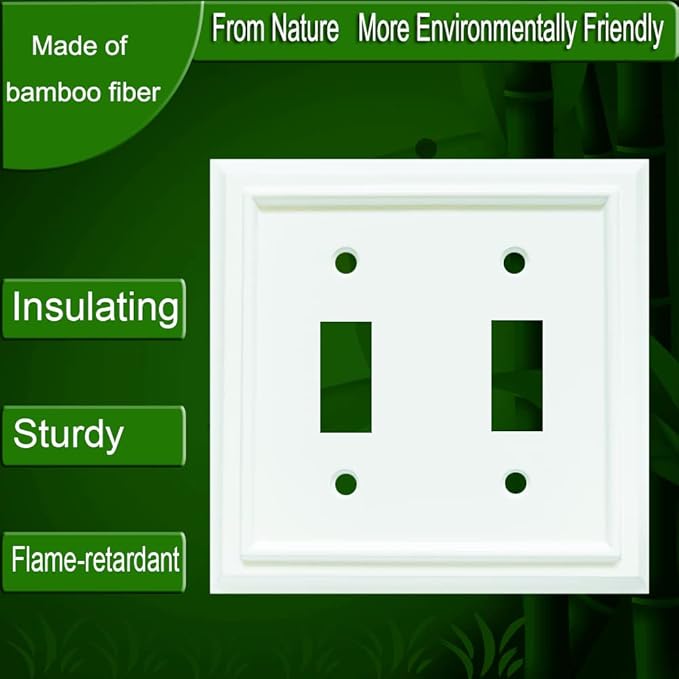 Wall Plates, Duplex Outlet Covers, Toggle Light Switch Plates, Decorator Light Switch Cover, Bamboo Fiber Material Wall Plate, Standard Size Wall Plates of various styles,White (2 Gang Toggle 2 Pack)