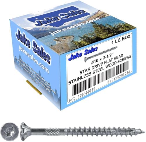 #10 x 2-1/2" Silver Star Stainless Steel Wood Screw Torx/Star Drive Head - Grade 305 Stainless Steel Torx/Star Drive Wood Screws - (1 Pound - 86 Approx. Screw Count)