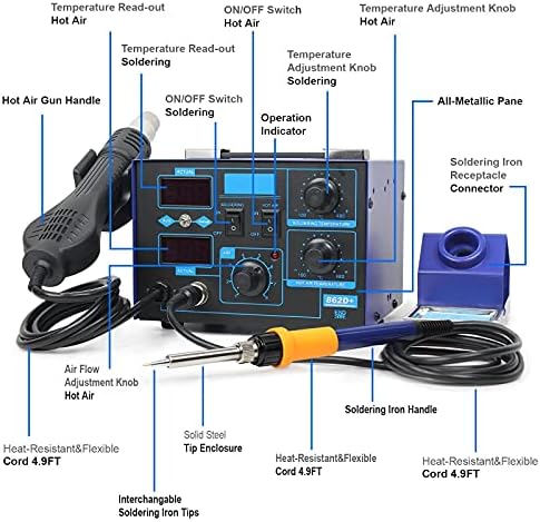 BACOENG 2in1 862d+ SMD Soldering Iron Hot Air Soldering Station W/Various Accessories(Improved Version of 852 and 862)