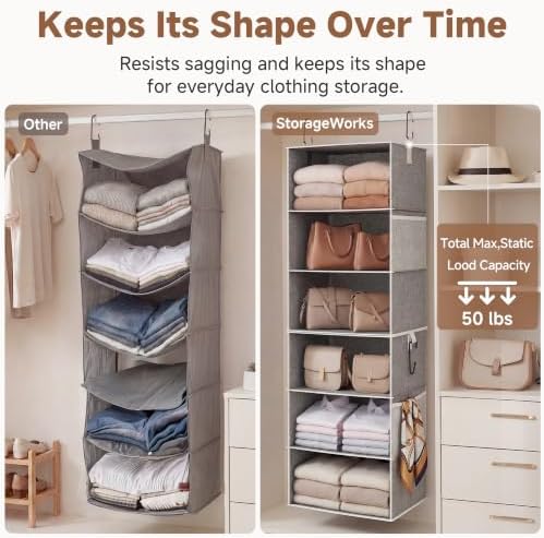 StorageWorks Hanging Closet Organizer, 6-Shelf with 2-in-1 Design, Ivory