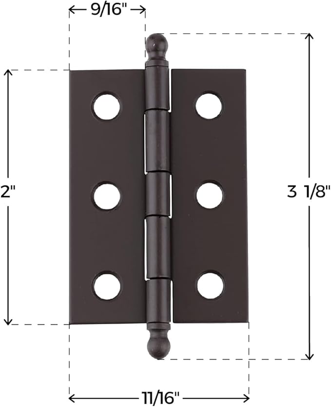 Oil Rubbed Bronze Plated Butt Hinges with Ball Finials | 2" High x 1 3/8" Wide | Pack of 2 | Cabinet Door Hinges with Removable Pin | UA-221-HOB (1)