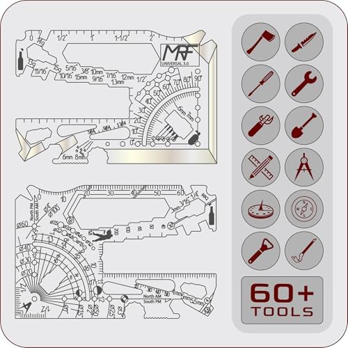 Universal 3.0 – 60+ Tools Credit Card Multitool with cut blade– 440C Stainless Steel Wallet Multi Tool with Ruler, Can & Bottle Opener for EDC, Repairs & Outdoors