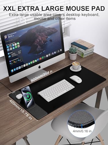 Mouse Pad with Wireless Charging, Foldable Phone Holder, Large Desk Mat