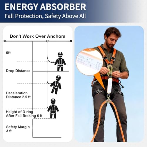 Rope Harness Safety Lanyard 100FT, Roofing Fall Protection Rope