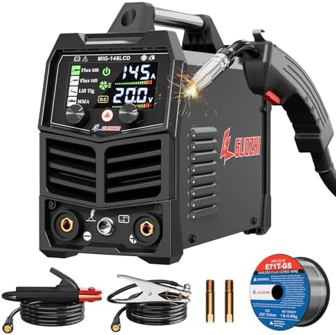 GZ GUOZHI 145A MIG Welder, 3 in 1 Welders FLUX MIG/Lift TIG/ARC Multi-Process IGBT Inverter Welder, 110V Welding Machine, ‌Flux Core Welder with upgrade Large LCD Screen