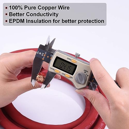 1/0 Gauge Battery Cable, 25FT Red 1/0 AWG Pure Copper Wire Welding Cable, for Automotive, Battery, Solar and Generator, Standard USA OFC Wire