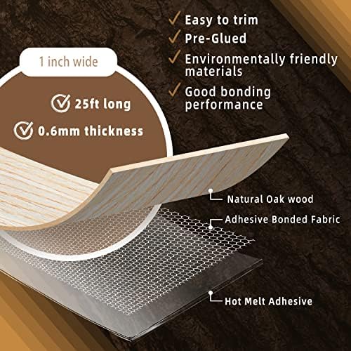 GSCIT Club Oak Edge Banding, 1 inch x 25ft roll of Veneer Edge Banding -Pre-glued Flexible, Real Wood Tape Banding for Cabinet Repair Furniture Restoration