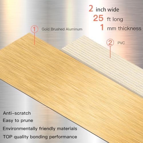 GSCIT Club Gold Edge Banding, 2 Inch x 25ft Aluminum Brushed Edge Banding PVC Edge Trim for Cabinet Repair Furniture