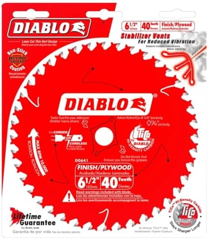 Diablo Finish Trim Saw Blade - 6-1/2" Dia, 40-Teeth, 5/8" Arbor