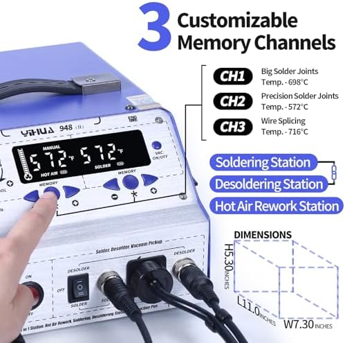 YIHUA 948-II 4 in 1 Hot Air Rework Soldering Iron and Desoldering Suction Tin Gun Station with Suction Pick Up Pen °F /°C