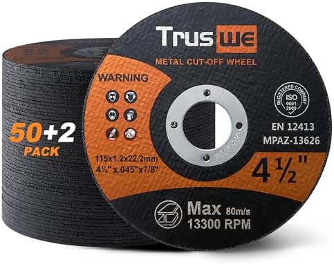 4-1/2 Inch Cut Off Wheels, 52 Count Ultra Thin Metal Cutting Discs for Angle Grinders, 0.045 x 7/8 Inch, for Steel and Stainless Steel, Up to 13,300 RPM
