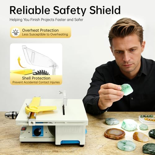 Mini Table Saw, Multifunctional Jewelry Polisher with Flexible Shaft & 750W Motor, 800-10000RPM Bench Grinder Sander for Stone Wood Cutting, Lapidary Craft Tool